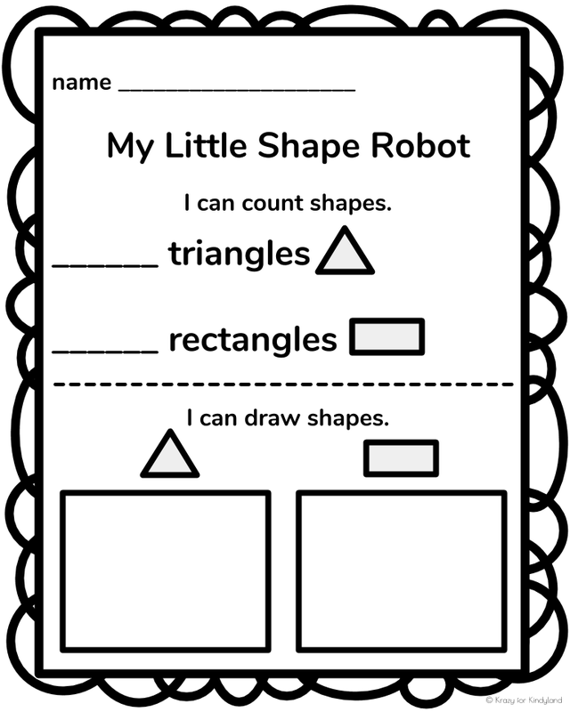 Triangle and Rectangle Robot Kindergarten Arts and Crafts Math Activity