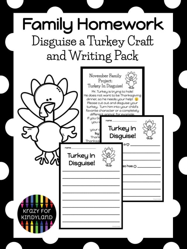 Turkey Craft and Writing Homework for Thanksgiving with a Turkey In