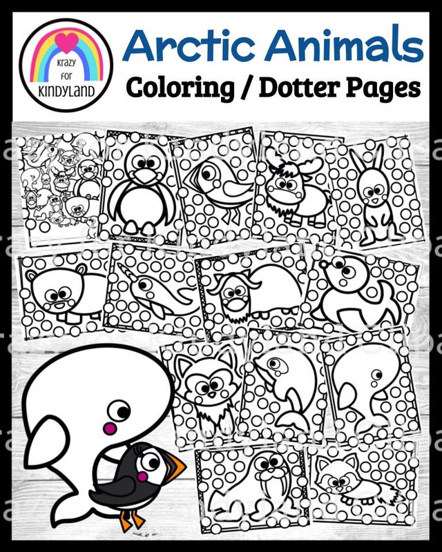 Arctic Animals Coloring / Dotter Pages Booklet: Polar Bear, Penguin ...