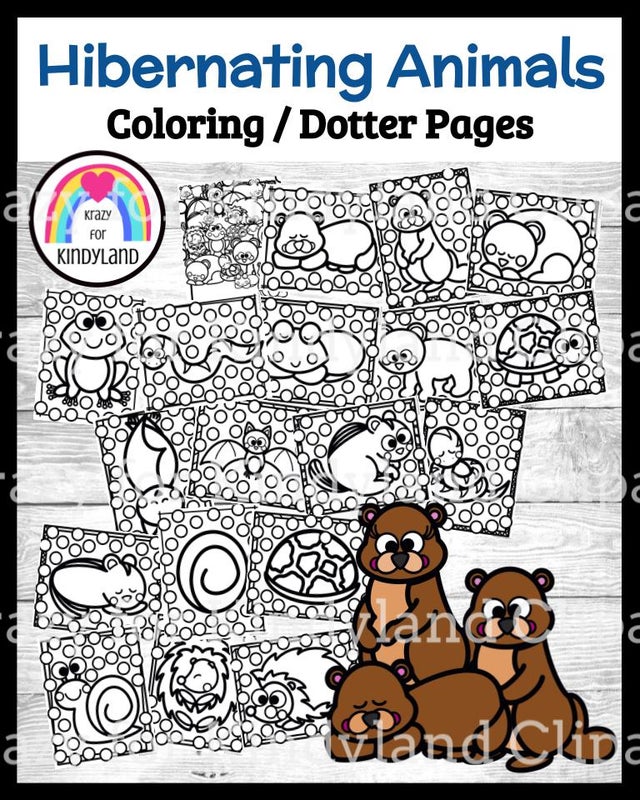 Hibernating Animals Coloring / Dotter Pages Booklet: Groundhog, Bear ...