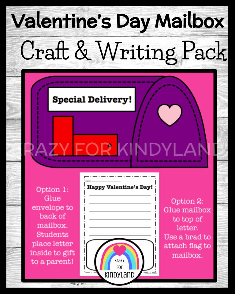 Valentine's Day Mailbox Craft and Writing Prompt Activity for Kindergarten